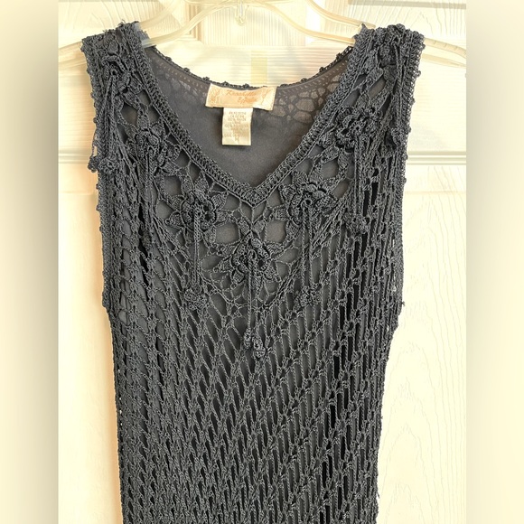 Y2K Flapper Crochet Maxi Dress w/Fringe Asymmetrical Hem line - Picture 8 of 16